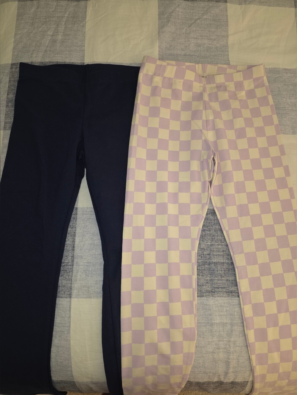 Cat & Jack Navy Solid and Lavender Checkerboard Girls' Leggings Medium 7/8 EUC